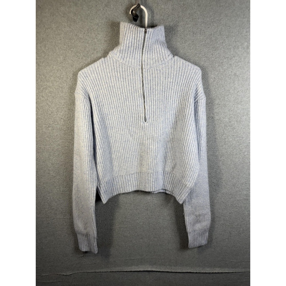 Jessica Simpson Sweater Womens Small Blue Chunky Knit 1/4 Zip Mock Neck Pullover